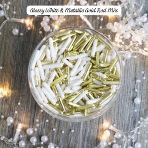 Glossy White & Metallic Gold Rod Mix