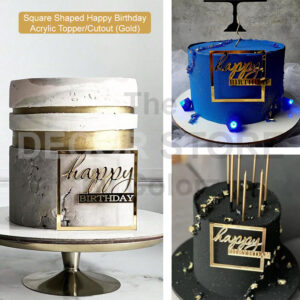 Happy Birthday Square Acrylic Cutout (Gold)