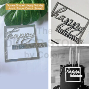 Happy Birthday Square Acrylic Cutout (Silver)