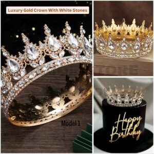 Luxury Gold Crown With White Stones