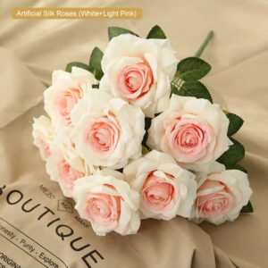 Artificial Silk Roses (White+Light Pink)