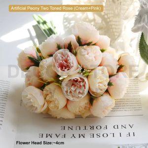 Artificial Peony Roses (Cream+Pink)