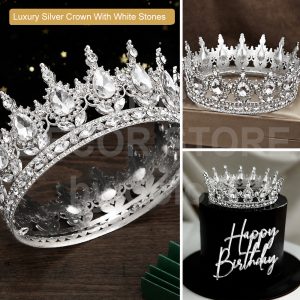 Luxury Silver Crown With White Stones