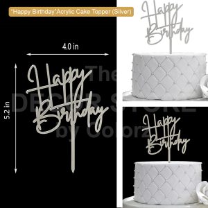 ‘Happy Birthday’ Acrylic Topper - 03 (Silver)